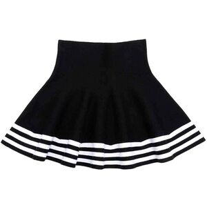 Girl’s Medium Mini Skirt - Skater Pleated Knit Black White Stripes